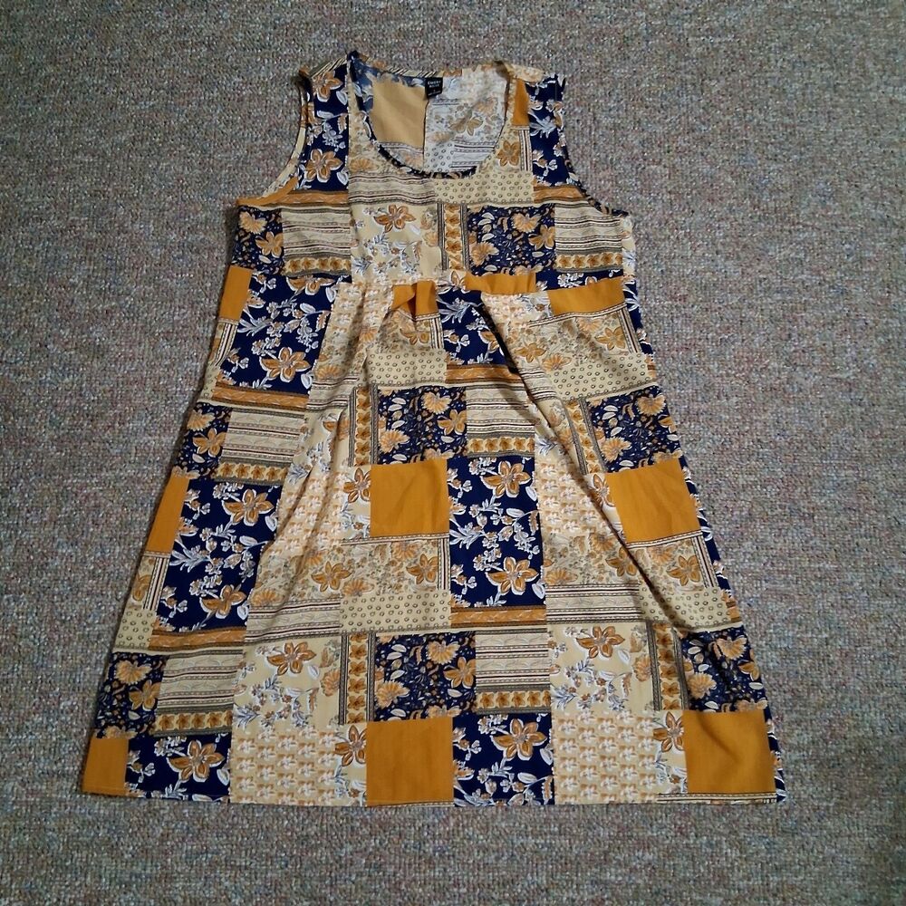 Emery Rose Patchwork Floral Shift Dress Large Boho Tank Tunic Dress Travel Wear